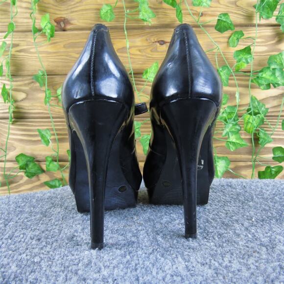 BCBG Women's Paris Fortunax Platform Peep Toe Black Synthetic Pump 6 Medium Used - Picture 4 of 6